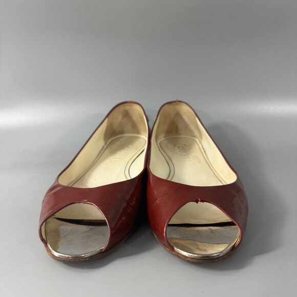 100% Authentic CHANEL Red Patent Mirrored Peep Toe Flats, Size 40 - Picture 3 of 14